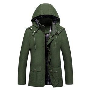 Veste à capuche pour hommes vert armée avec doublure à carreaux et grandes poches
