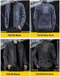 Vue détaillée avant et arrière des vestes en jean slim en coloris bleu et noir