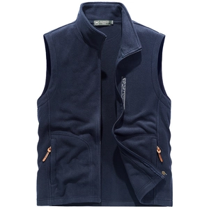Men's Stand Collar Fleece Vest Outdoor Warm Sleeveless Jacket Zipper Pockets Solid Color Casual Polar Fleece Waistcoat