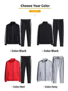 Vue détaillée de survêtements en coton pour hommes avec manches rayées et vestes zippées