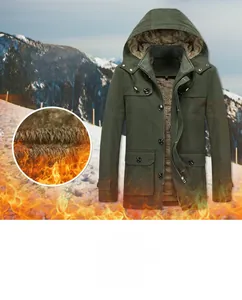 Detail of olive green winter parka showing thick faux fur lining and warm fleece material