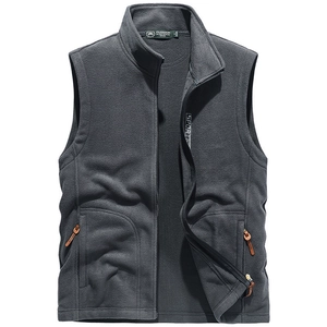Men's dark grey warm fleece vest with high collar and zippered pockets for spring and autumn