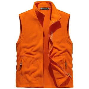 Men's bright orange polar fleece vest with stand collar and sport outdoor logo