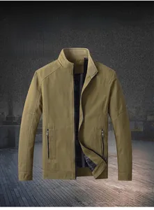 Detailed view of khaki casual men's jacket with ribbed cuffs and striped lining