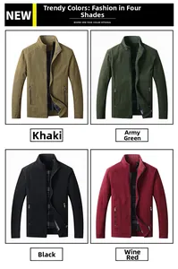 Mens stand collar casual jackets in four colors khaki army green black and wine red
