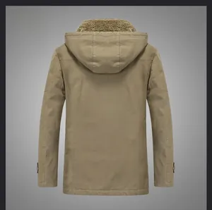 Back view of khaki winter parka showing thick fleece lining and durable windproof fabric