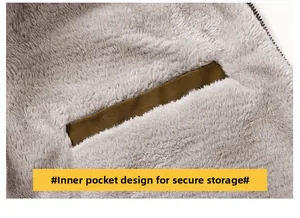 Detail of grey faux fur lining with a secure inner pocket on men's winter jacket