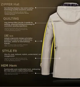 Dettaglio della giacca da uomo kaki con cappuccio fodera a quadri e cuciture slim fit