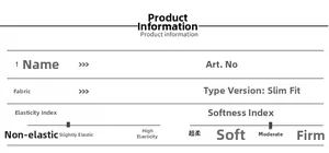 Detailed size chart showing slim fit design and micro-elastic fabric specifications