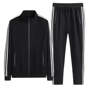 Survêtement de Sport Décontracté pour Hommes Mélange de Coton Veste Zippée Et Pantalon Long Top And Bottom À Rayures