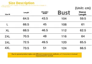 Detailed size chart for men slim fit PU leather biker jacket from size M up to 4XL