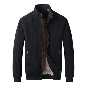 Men's winter casual jacket in black with thick warm faux fur lining and ribbed cuffs