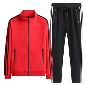 Survêtement de sport deux pièces pour hommes avec veste rouge et pantalon à bandes