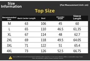 Detailed size chart for men's cotton jacket showing measurements for M to 4XL sizes