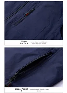 Détail du gilet d'extérieur avec poche zippée sécurisée et gravure SPORTS sur le curseur