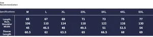 Detailed size chart for men cotton jacket with measurements from size M up to 5XL
