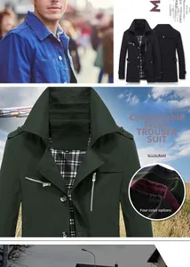 Detail of men's casual military jacket featuring zip chest pockets and check lining