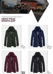 Men casual windbreaker jackets in four colors with plaid lining and high collar