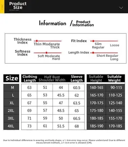 Size chart for men denim jacket with detailed measurements for sizes M to 4XL