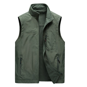 Gilet de Plein Air pour Hommes Col Montant Doublé Polaire Coupe-vent Casual Multi-poches pour Randonnée Pêche Sports
