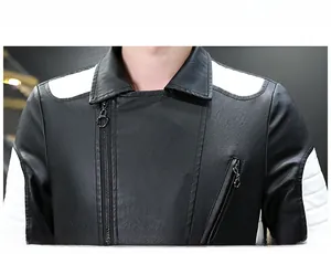 Detailed view of motorcycle jacket with black white contrast panel and zipper
