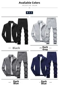 Four color options for men's casual two-piece tracksuit featuring zip-up jackets and pants