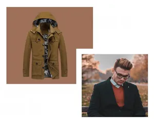 Détail de la veste ajustée kaki pour homme avec capuche amovible et poches cargo