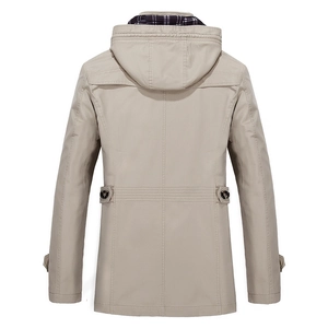 Parka da uomo color kaki con cappuccio e classica fodera a quadri bianchi e neri