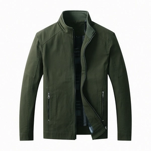 Classic men's military green stand collar casual jacket made of high-quality cotton fabric