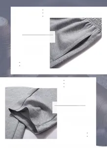 Detail of light gray knit pants featuring side pockets and straight leg fabric texture