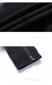 Detailed close-up of warm cotton fabric texture and metal zipper on the jacket sleeve cuff