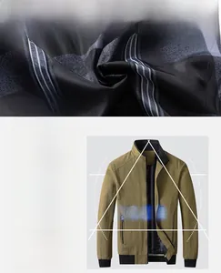 Detail of khaki cotton jacket showing striped lining and ribbed cuffs with 3D slim fit design