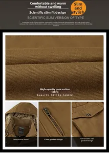 Detail view of cotton jacket with warm fleece lining and sturdy zipper chest pocket