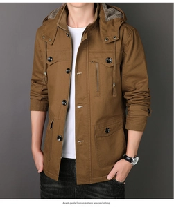 Detail of men's winter parka showing faux fur collar lining and durable cargo pockets