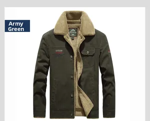 Detailed view of army green winter jacket with plush collar and outdoor embroidery details
