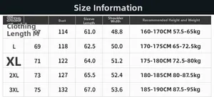 Detailed size chart for men's winter jacket with measurements from M to 3XL