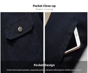 Detailed close-up of utility chest pocket and side hand pocket on winter jacket for men