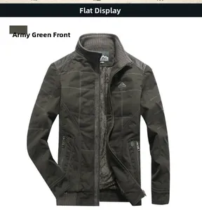 Detail view of military green jacket with quilted design and warm fleece lining