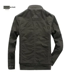 Back view of army green winter jacket featuring white fashion text print on rear