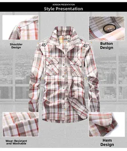 Detail view of cotton plaid shirt featuring dual chest pockets and shoulder stitching