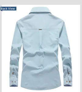 Moon blue long sleeve men's shirt back view with pleat detail and paisley inner cuff lining
