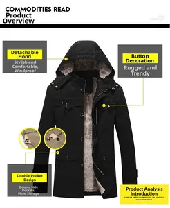 Detail view of winter jacket featuring a warm fleece lining and a detachable hood