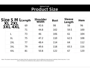 Detailed size chart for men's long sleeve plaid shirt showing S to 4XL measurements