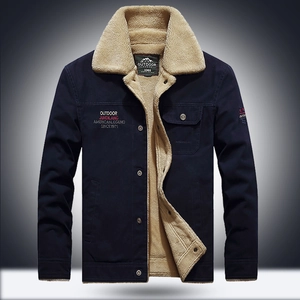 Men Winter Fleece Lined Jacket Cotton Canvas Thickened Outdoor Workwear Coat Casual Warm Padded Lapel Multi Pocket Outerwear