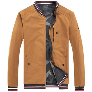 Men Reversible Bomber Jacket Nylon Polyester Fabric Camouflage Print Multi Pocket Ribbed Trim Windproof Outdoor Coat