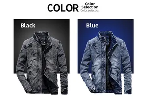 Detail view comparing vintage black and blue denim jackets with washed finish and zippers