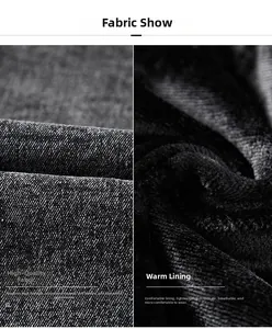 Detail of durable denim outer fabric and soft fleece lining for thermal insulation