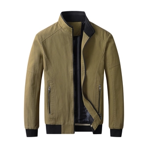 Men Stand Collar Casual Jacket Pure Cotton Outerwear Slim Fit Windbreaker Zipper Coat With Multi Pockets For Autumn Spring