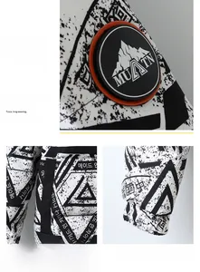 Detail view of winter down jacket sleeve with elastic cuff and circular logo patch