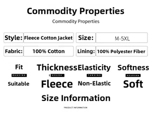 Detailed chart showing fleece jacket specifications including 100% cotton fabric and sizing